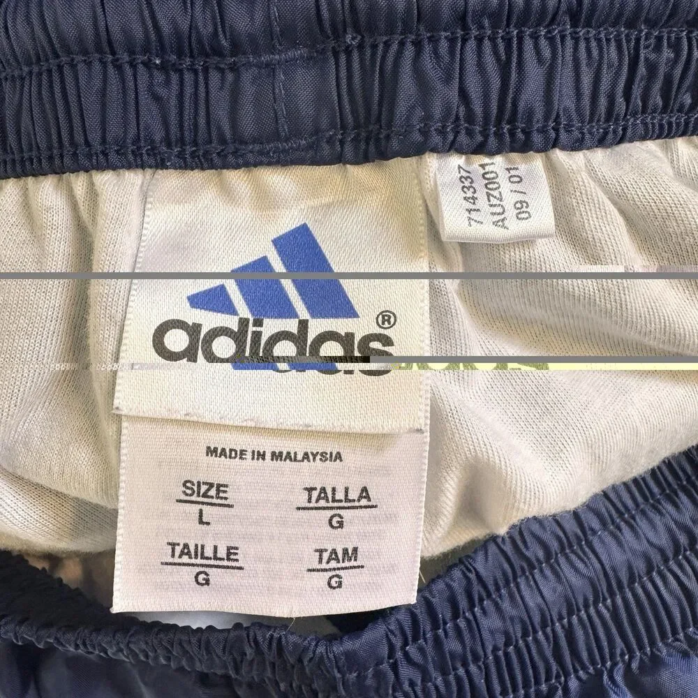 Vintage Y2K Adidas Track Pants Mens L Windbreaker Nylon Blue White Stripe Retro